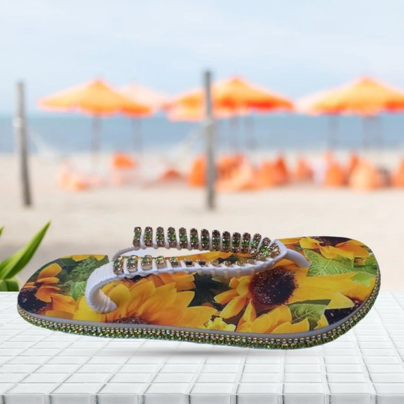 Women's Luxury Flip Flops Yellow Flowes crystals and rhinestones, all occasions. - Picture 9 of 17